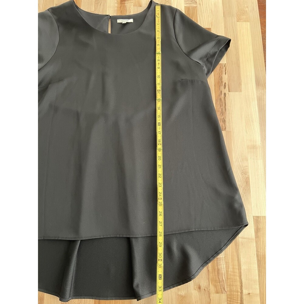Pleione Short Sleeve High Low Shiny Knit Top Blouse Flowy Elegant Black XL - Picture 5 of 7